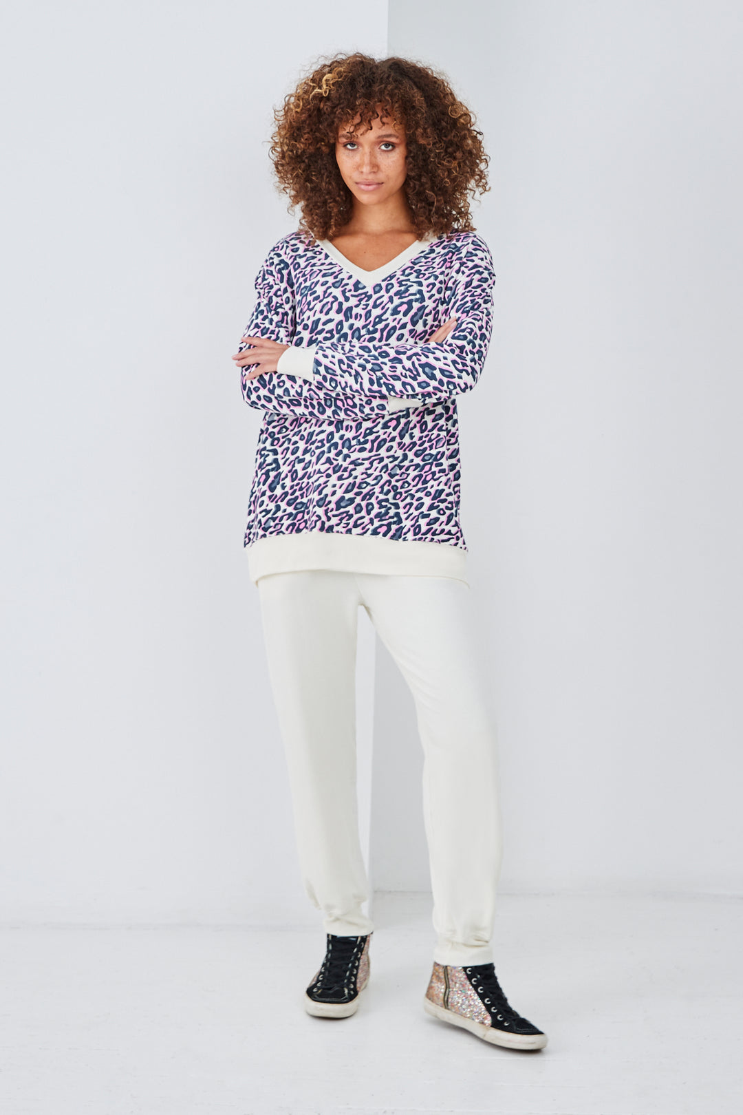 Sundae Tee Leona Animal Deep V Print Top