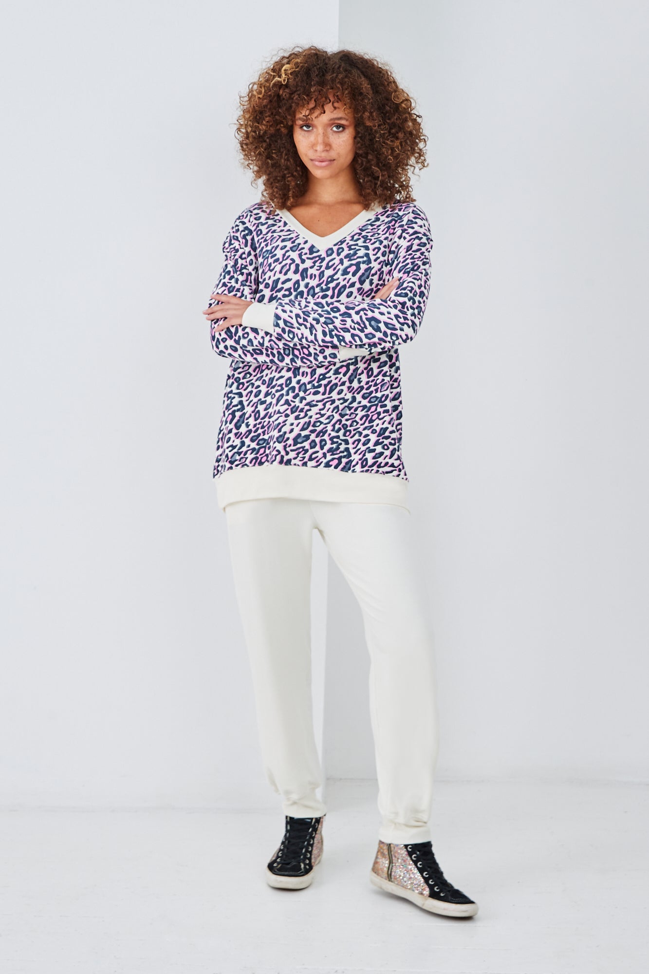 Sundae Tee Leona Animal Deep V Print Top