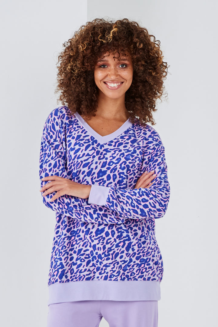 Sundae Tee Leona Animal Deep V Print Top