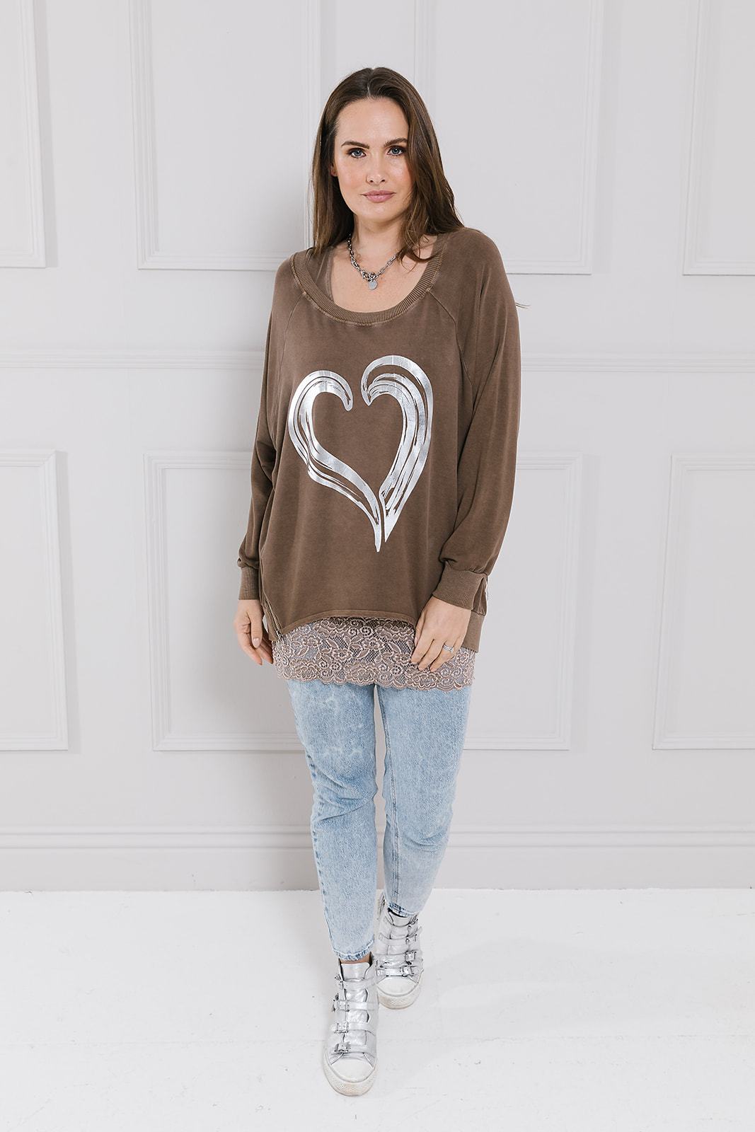 Painted Heart Print Zip Sweat