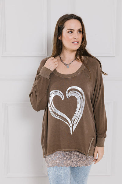 Painted Heart Print Zip Sweat