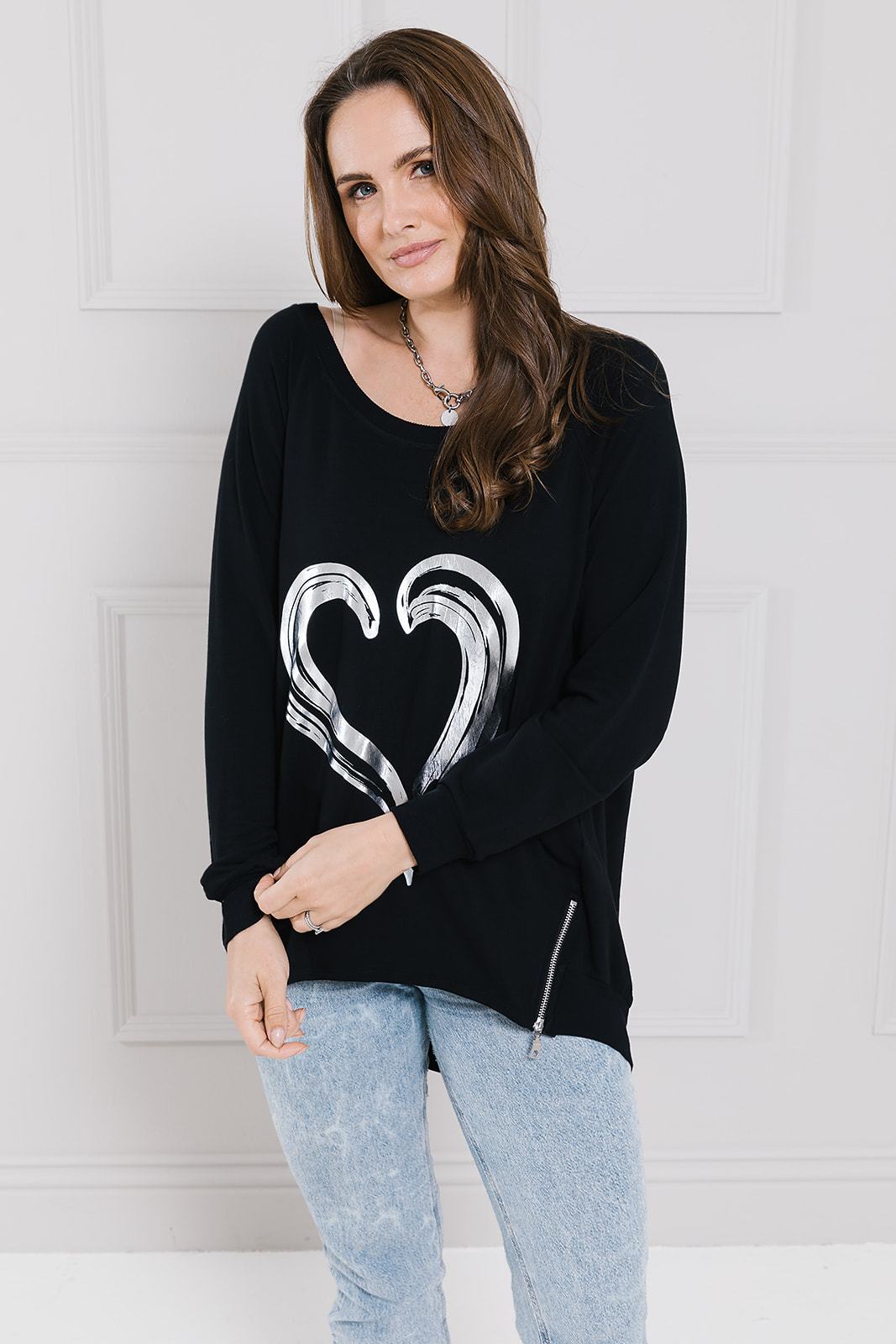 Painted Heart Print Zip Sweat