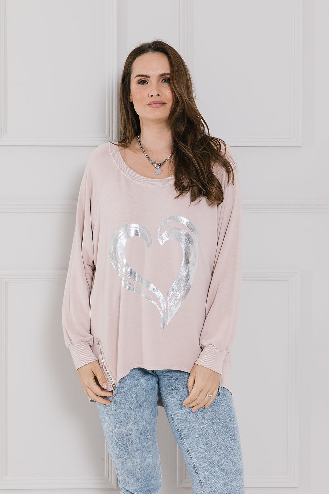 Painted Heart Print Zip Sweat